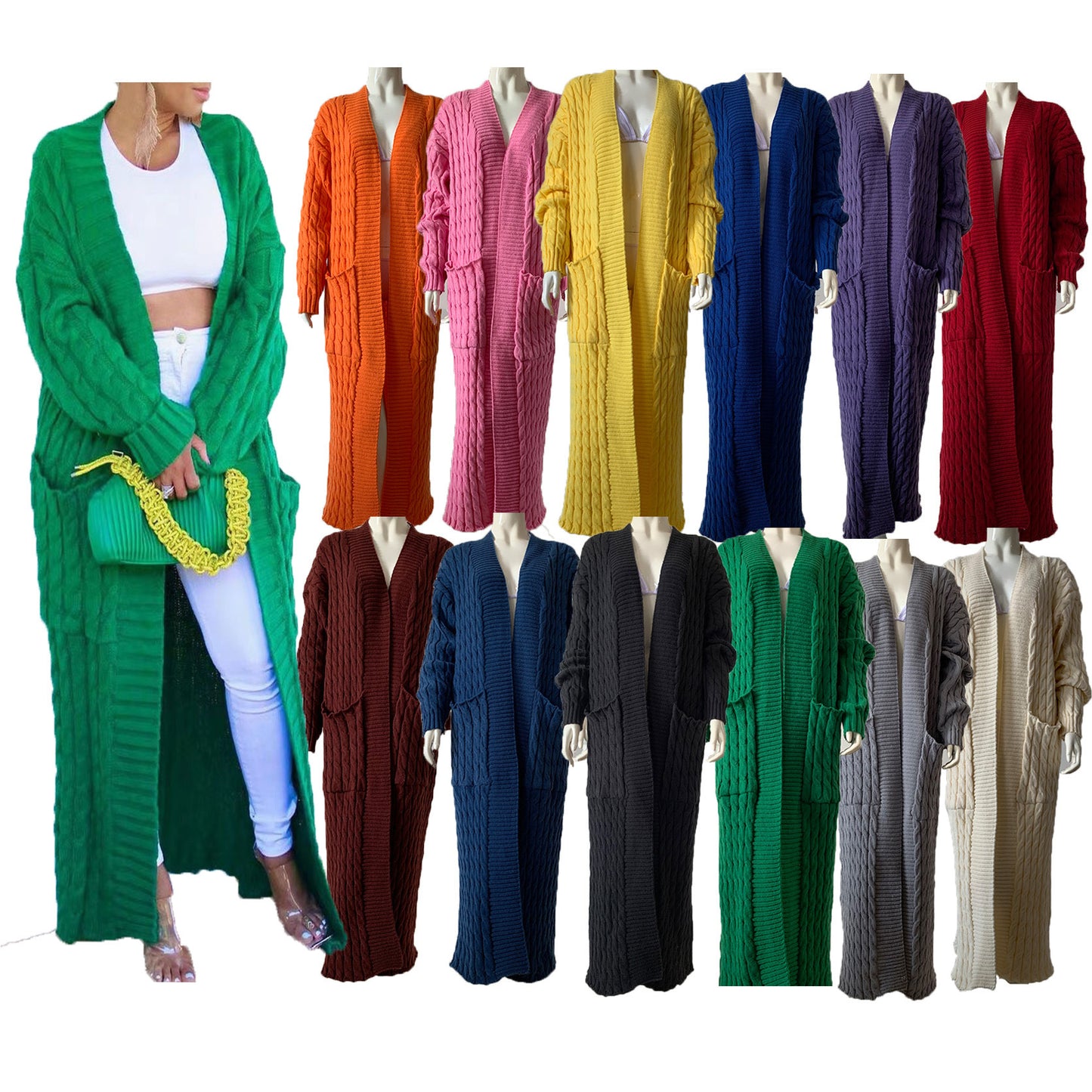 Long Knitwear Cardigan Pocket A Long Sweater Thickened Coat European And American