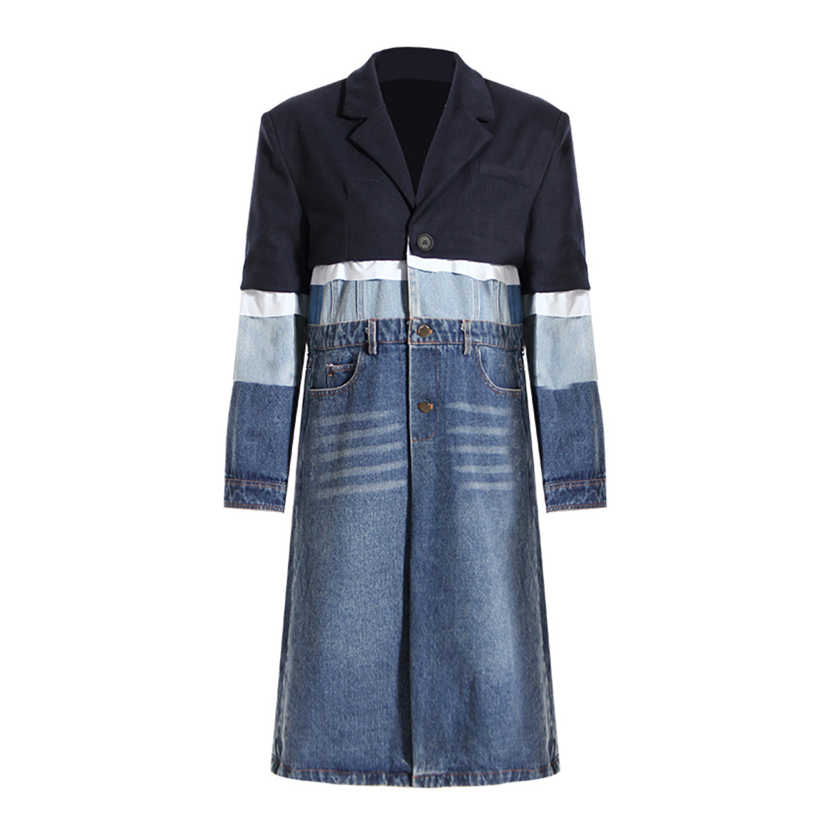 Autumn And Winter Contrast Color Splicing Coat Women's Mid-length