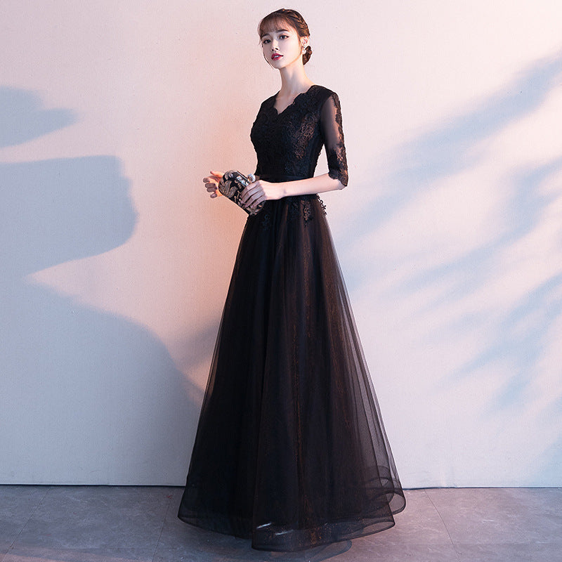 Banquet Elegant Long Black Ladies Annual Meeting Dress