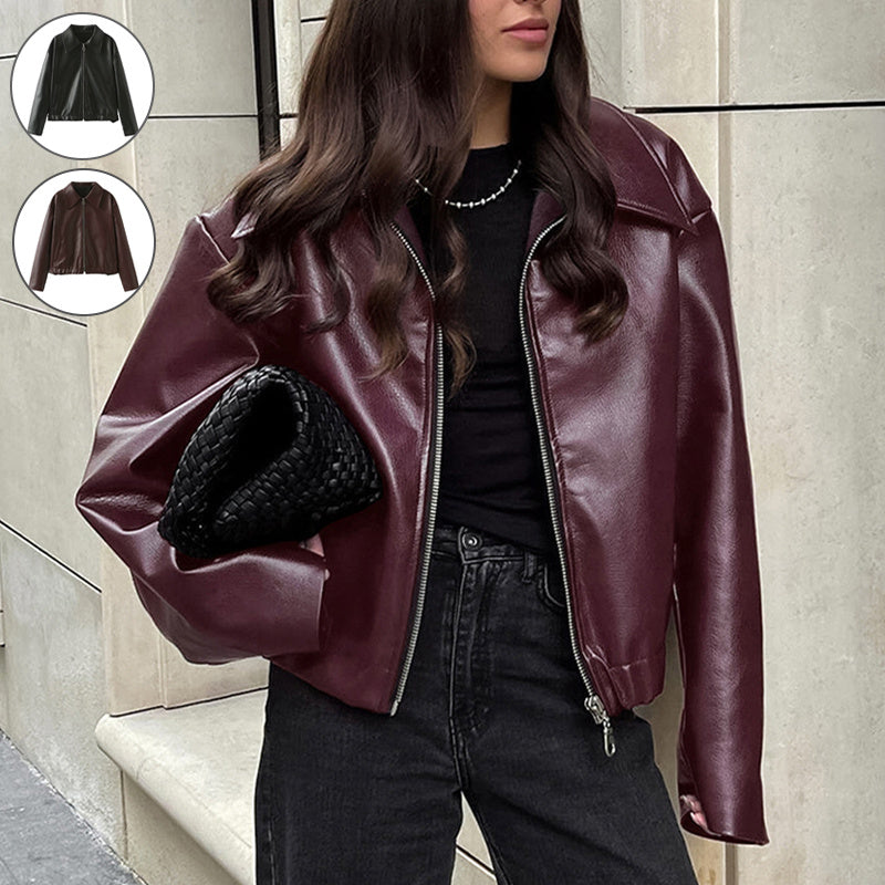 Women Casual Long Sleeve Leather Jacket