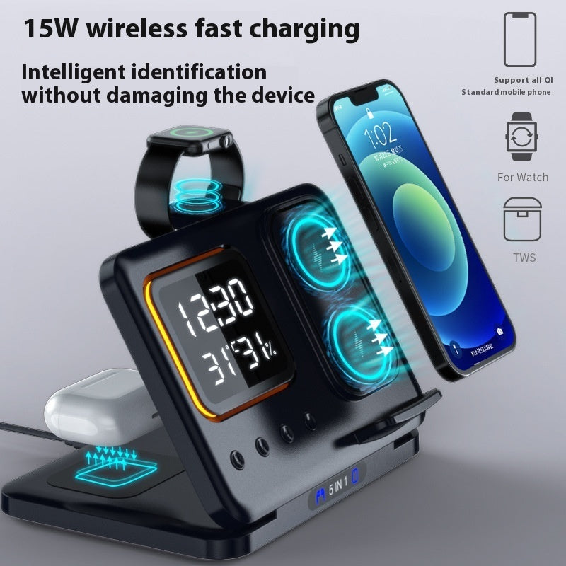 15W Wireless Chargers Stand 5 In1 LED Digital Alarm Clock Fast Charging Dock Station