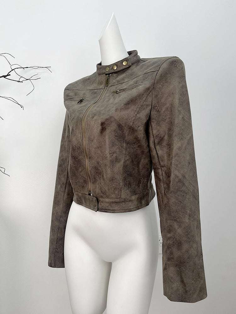 Maillard Motorcycle Hot Girl Vintage Distressed Leather Coat