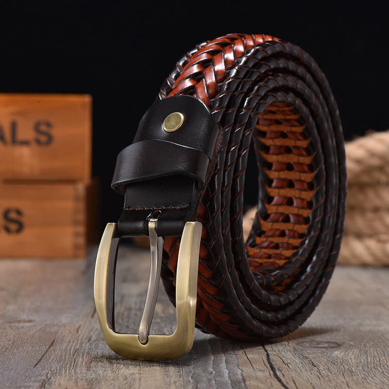 Hand Woven Belt Men's Vintage Breathable Pin Buckle