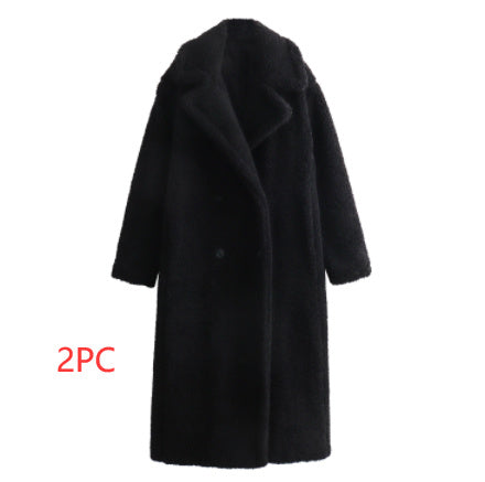 Women Autumn Fleece Double Row Ornament Loose Coat