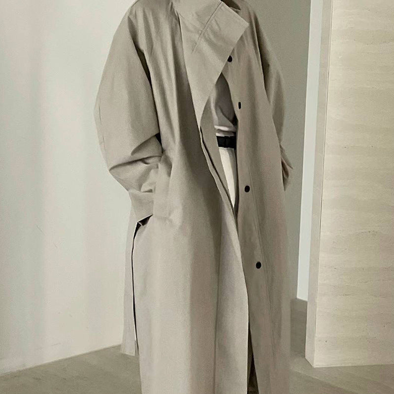 Autumn New Temperament Leisure Design Sense All-matching Long Stand-up Collar Tie Trench Coat