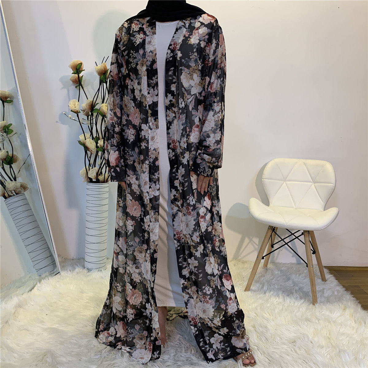 Loose Fitting Chiffon Long Sleeved Cardigan Robe