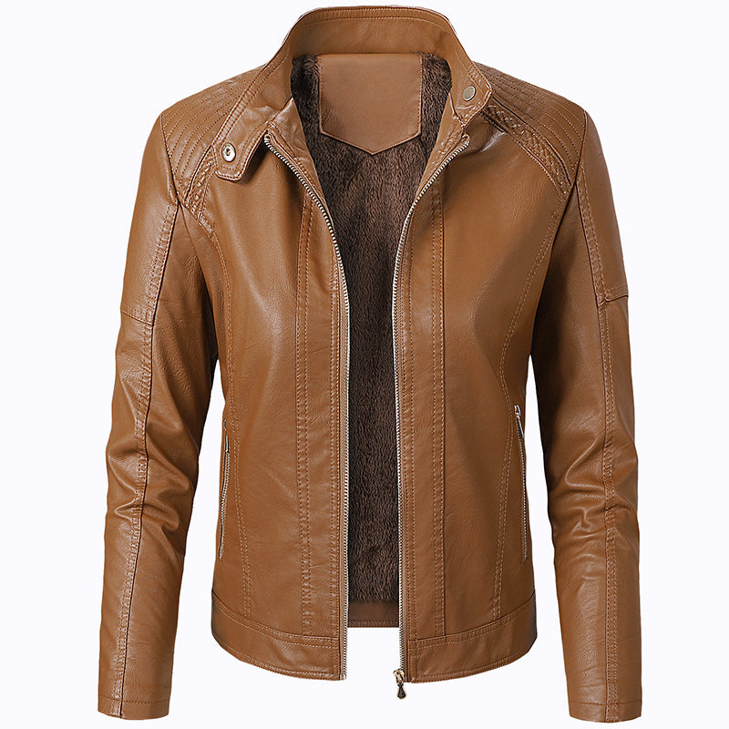 Long Sleeve Ladies Leather Jacket Pu Leather Women Short