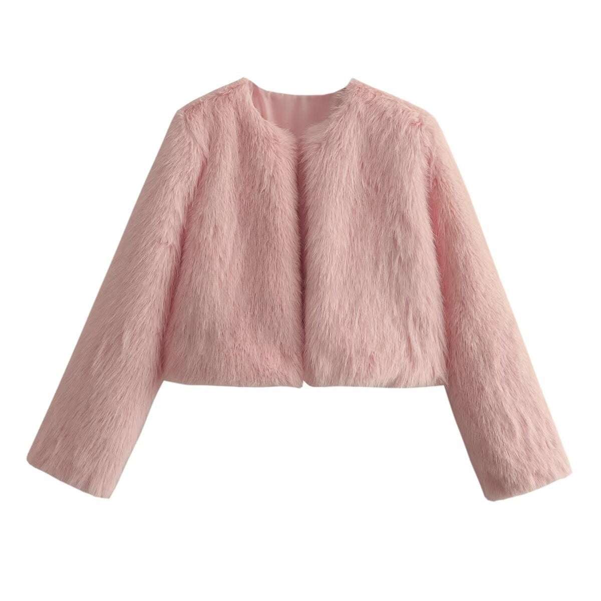 Polyester Imitation Fur Women's Short Cardigan Coat