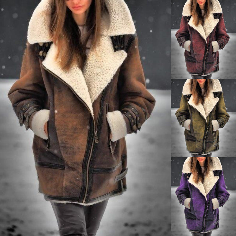 New European And American Thickened Fur One-piece Women's Coat