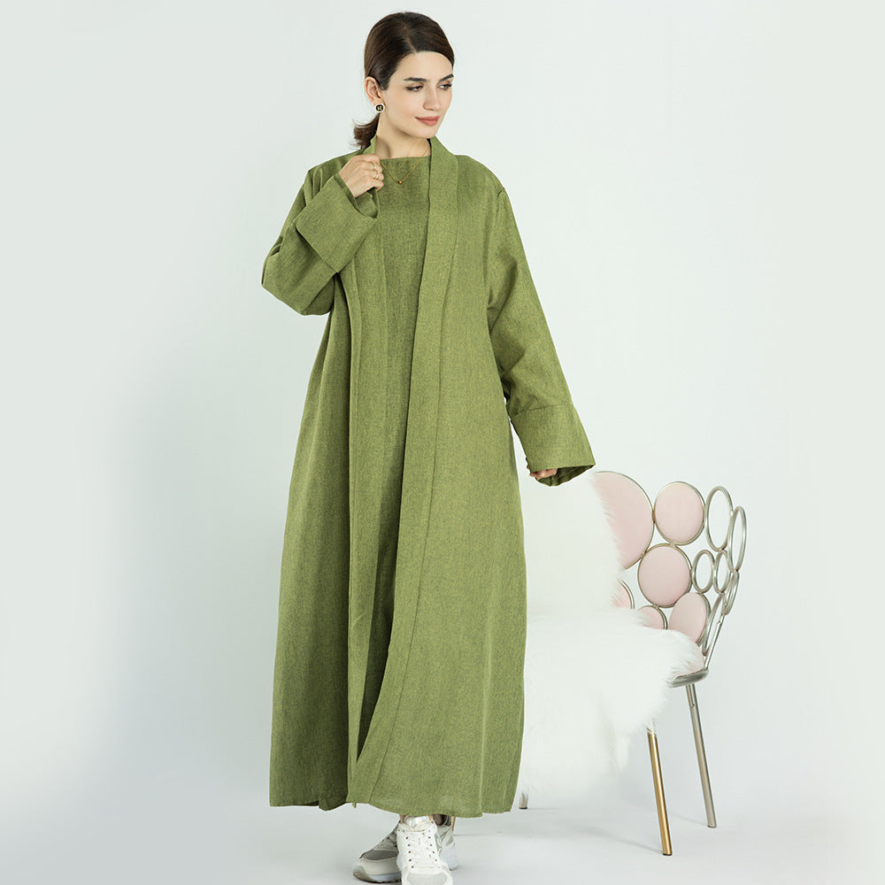 Casual Solid Color Cardigan Robe Suit