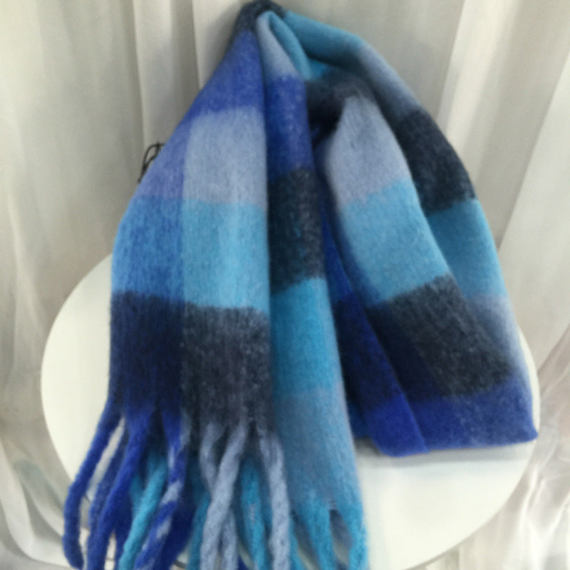 Women's Autumn Colorful Striped Warm Cashmere Plaid Scarf