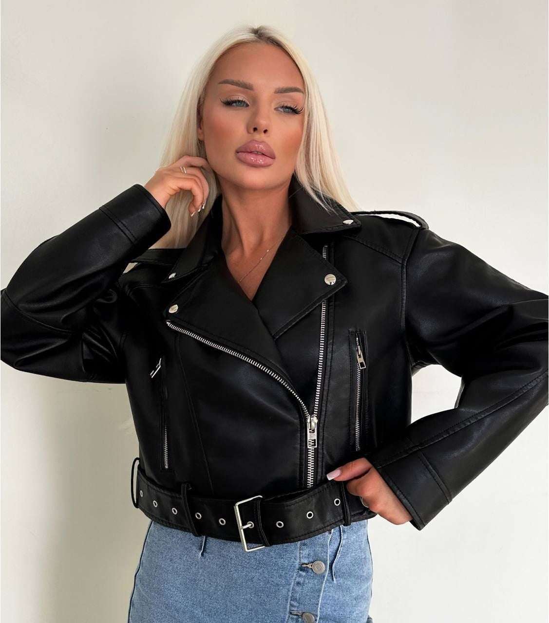 Fashionable Washed Faux Leather Motorcycle PU Zipper Jacket