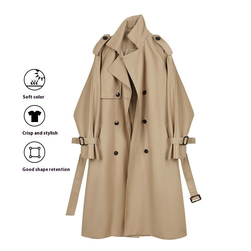 Small Trench Loose Double-breasted Mid-length Elegant Draping Casual Coat