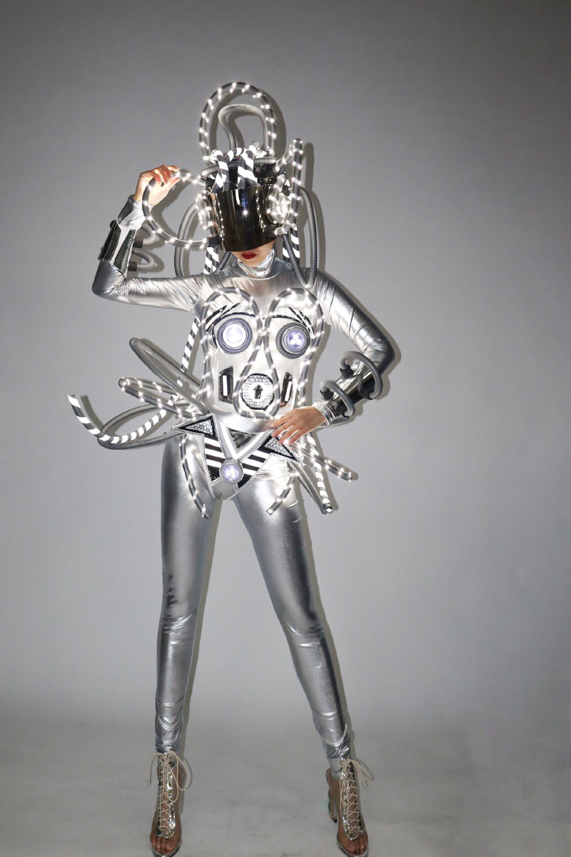 Cyberpunk Performance Suit Luminous Led Silver