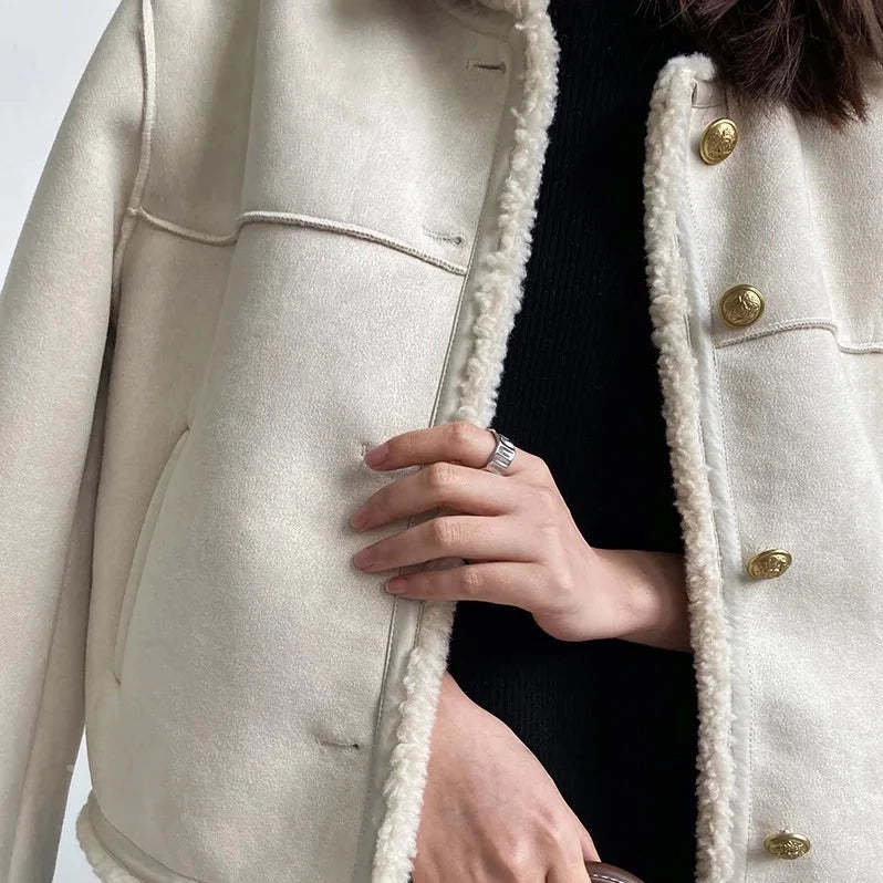 Idle Style Lamb Plush Coat Women Winter Fur Jacket Thick