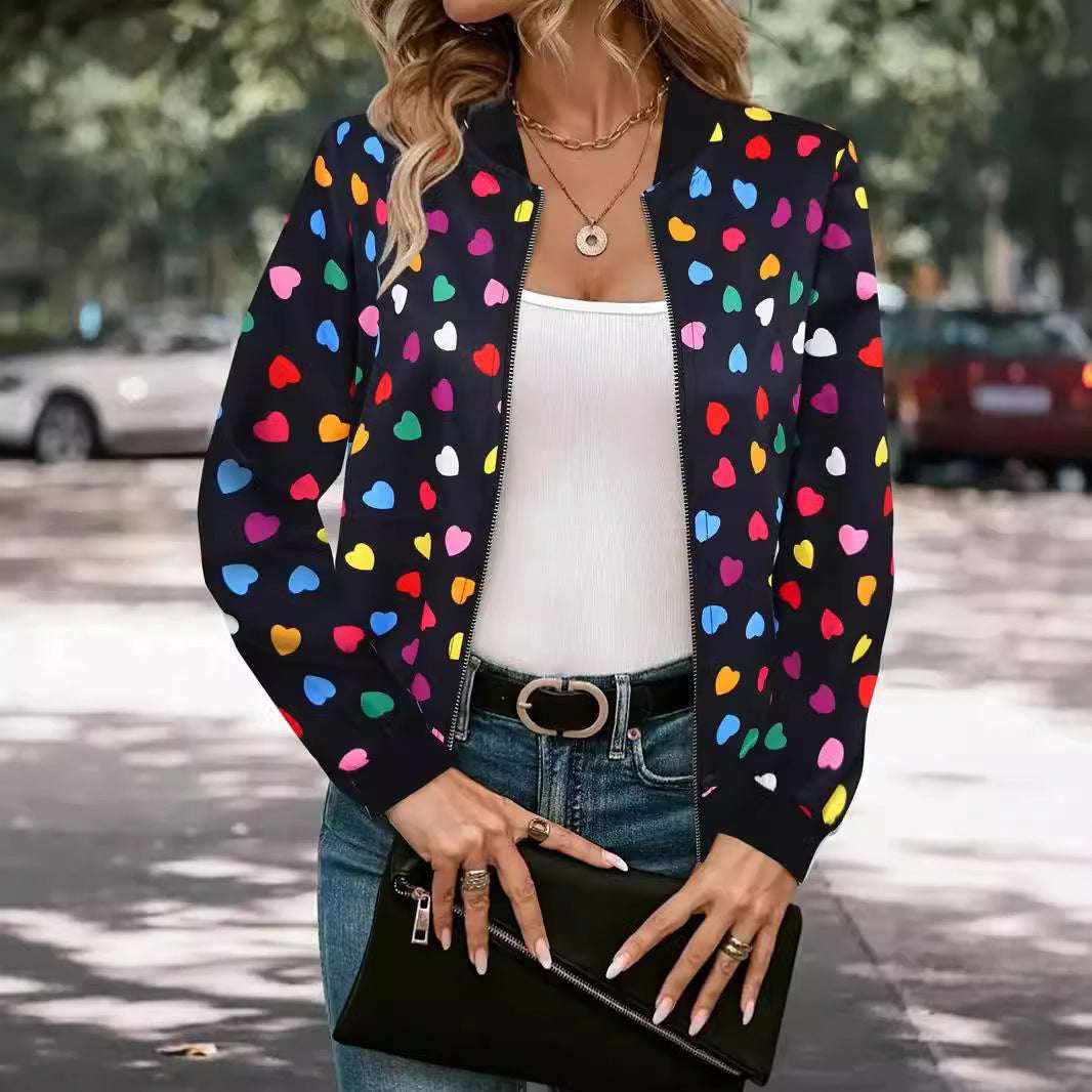 Zipper Jacket Small Thin Long-sleeved Top Colorful Printing