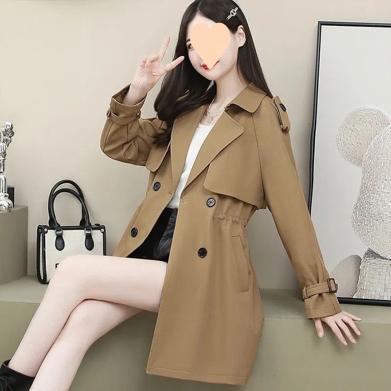 Women's Loose Mid-length Coat Waist Trimming Coat