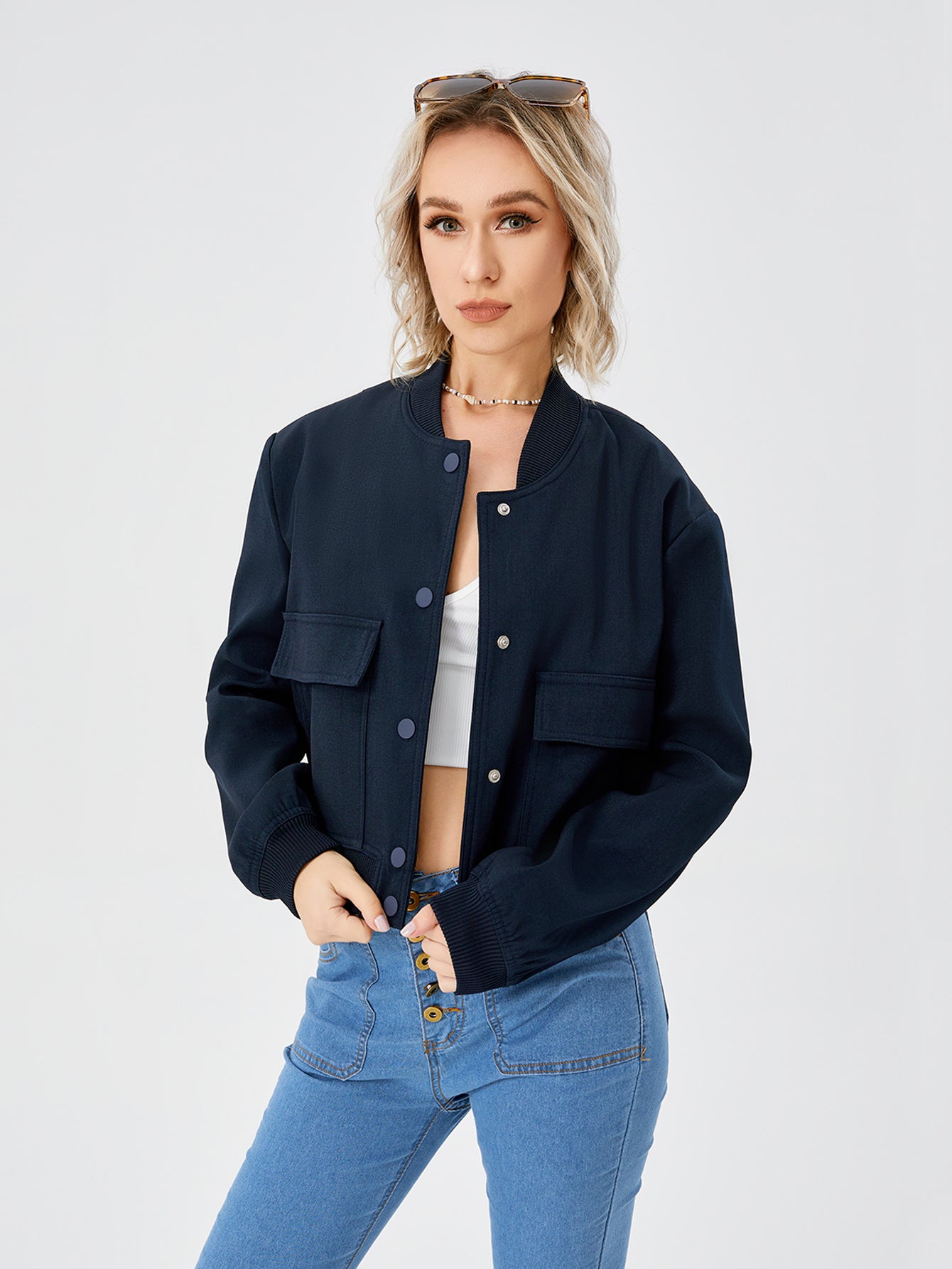 Women Lightweight Casual Cropped Bomber Jacket