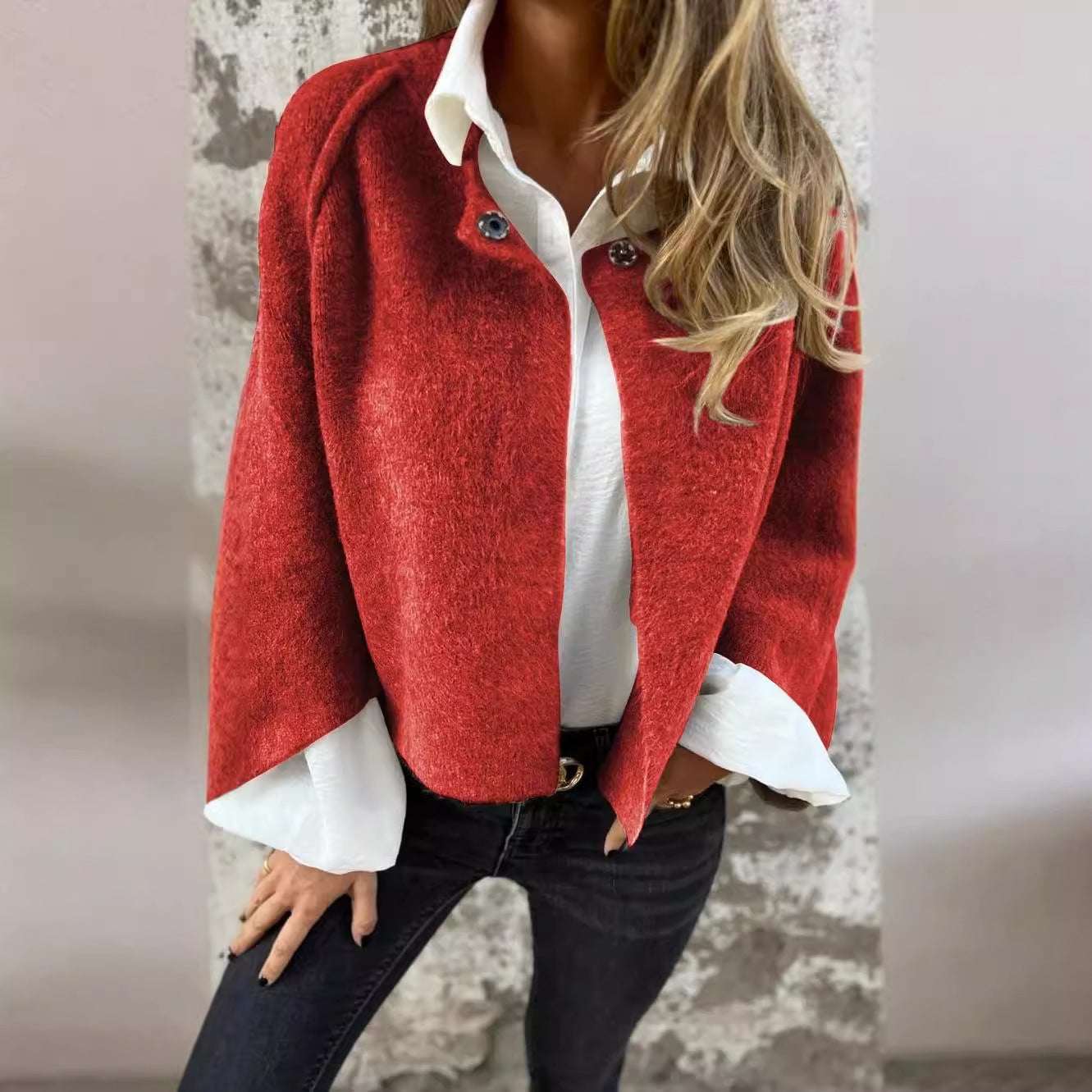 Women Batwing Sleeve Cardigan Autumn And Winter Loose Short Cashmere Long Sleeve Coat