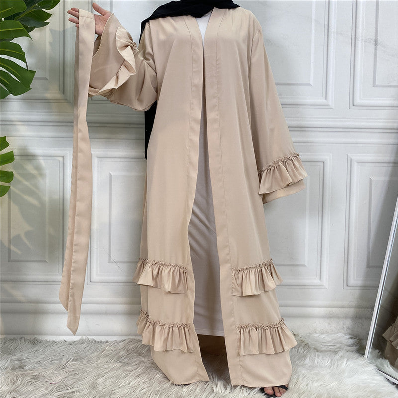 Ruffled Sleeves Lace Up Dubai Arab Cardigan Robe