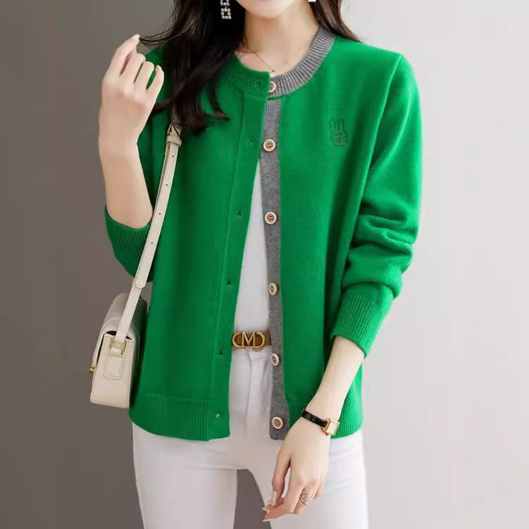 Round Neck Wool Knit Cardigan Women's Loose Western Style Outer Wear