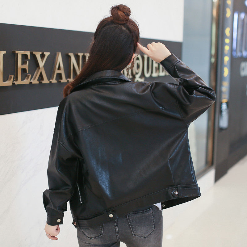 European And American Slim Student Locomotive Loose Boyfriend Style Leather Jacket