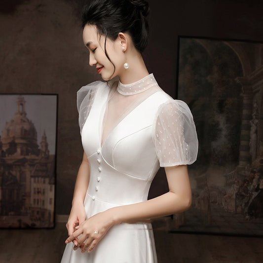 White Engagement Wedding Dress Female French Satin Light Wedding Dress