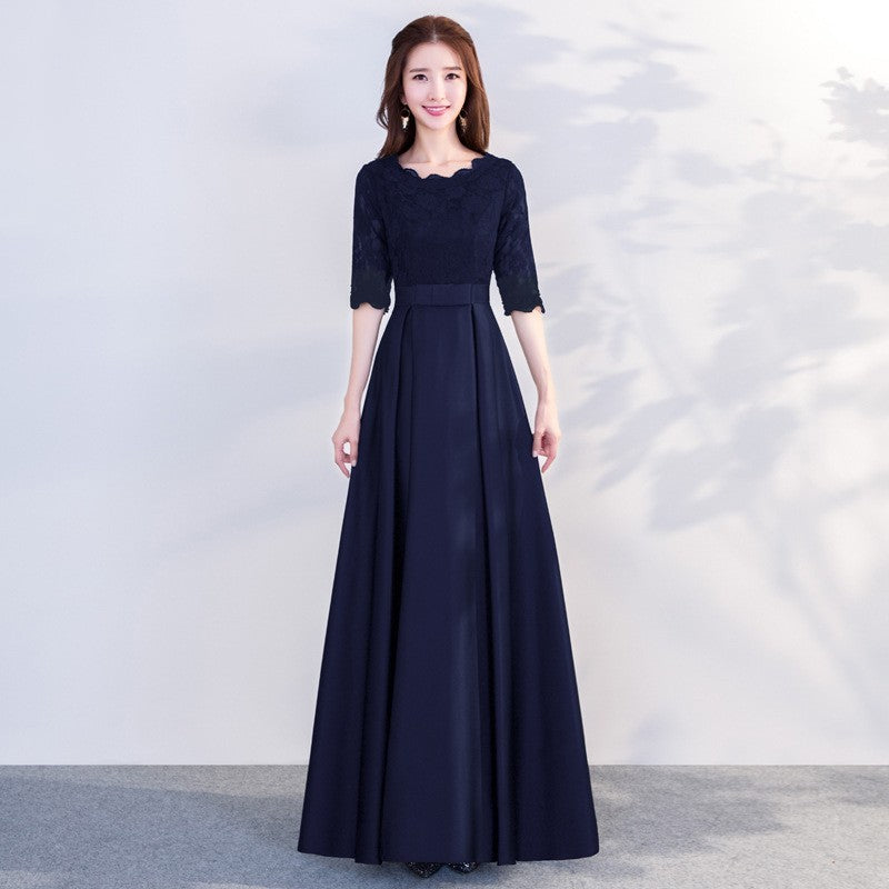 The End Elegant Long Sleeve Thin Company Annual Meeting Black Dress Dress Long Section