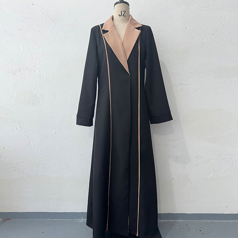 Fashion Colorblock Long Cardigan Trench Coat