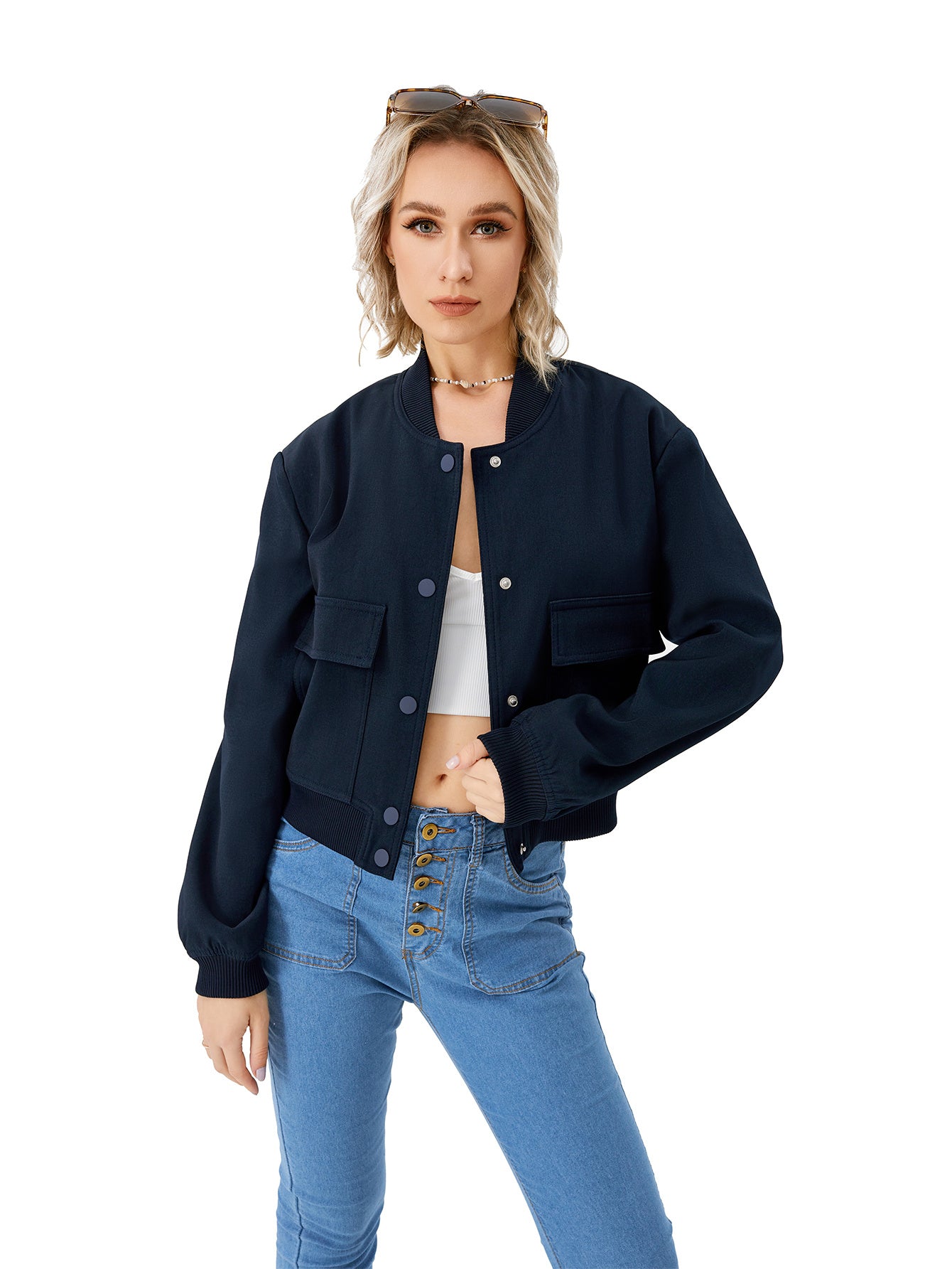 Women Lightweight Casual Cropped Bomber Jacket