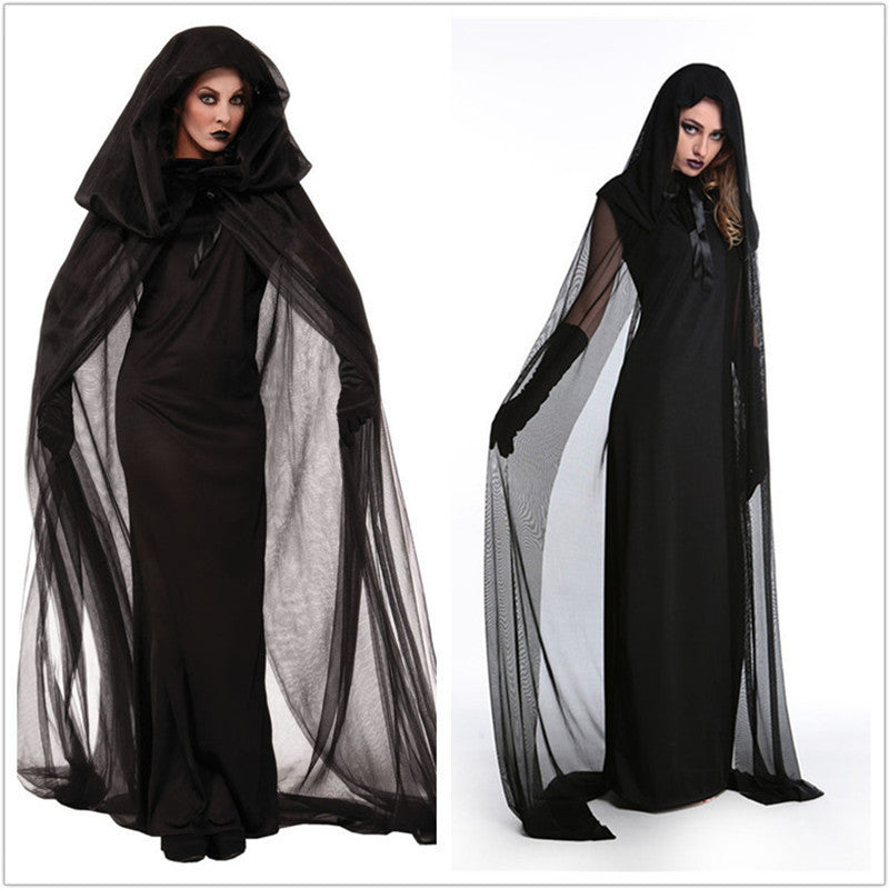 New Cosplay Halloween Women Death Hell Witch Devil Vampire Uniform Black Long Dress Party Cosplay Day Of The Dead Opera Costume