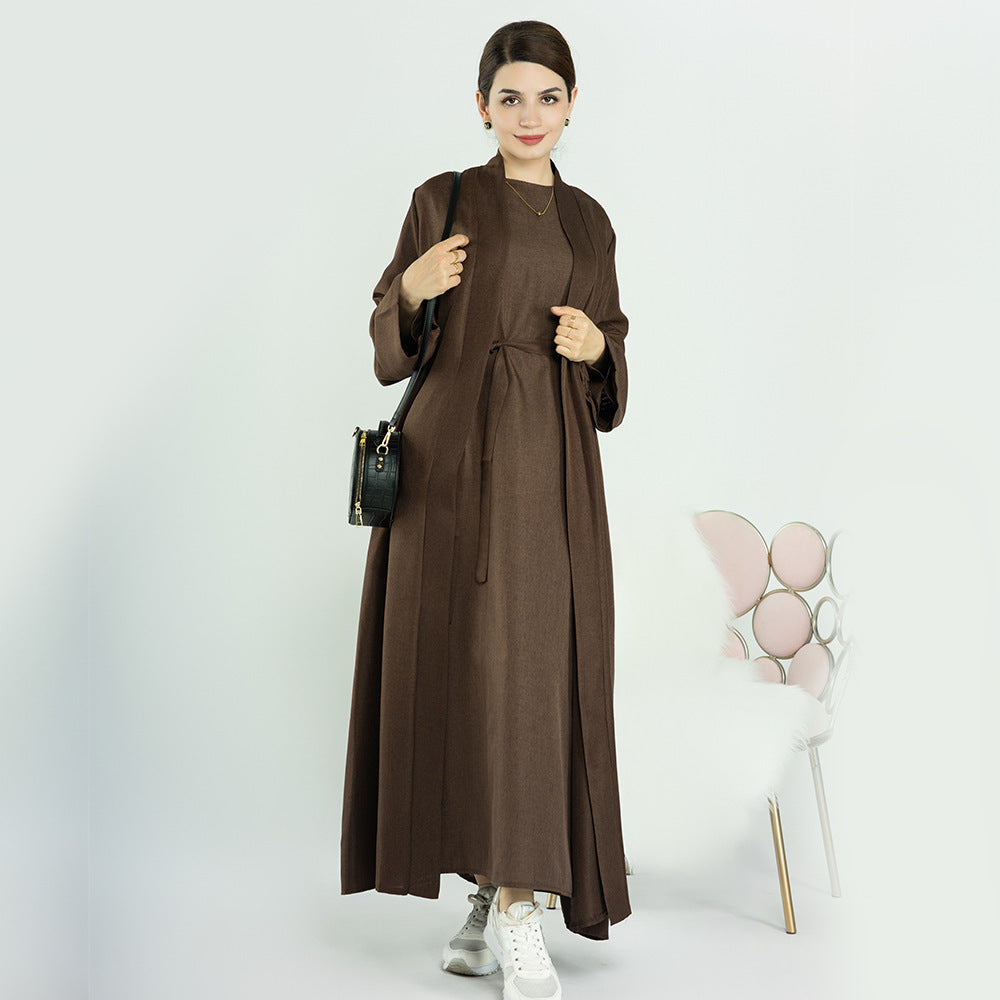 Casual Solid Color Cardigan Robe Suit