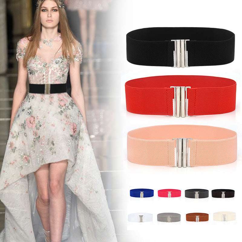 Elastic Elastic Silver Buckle Wide Belt Decorated Skirt Accessories