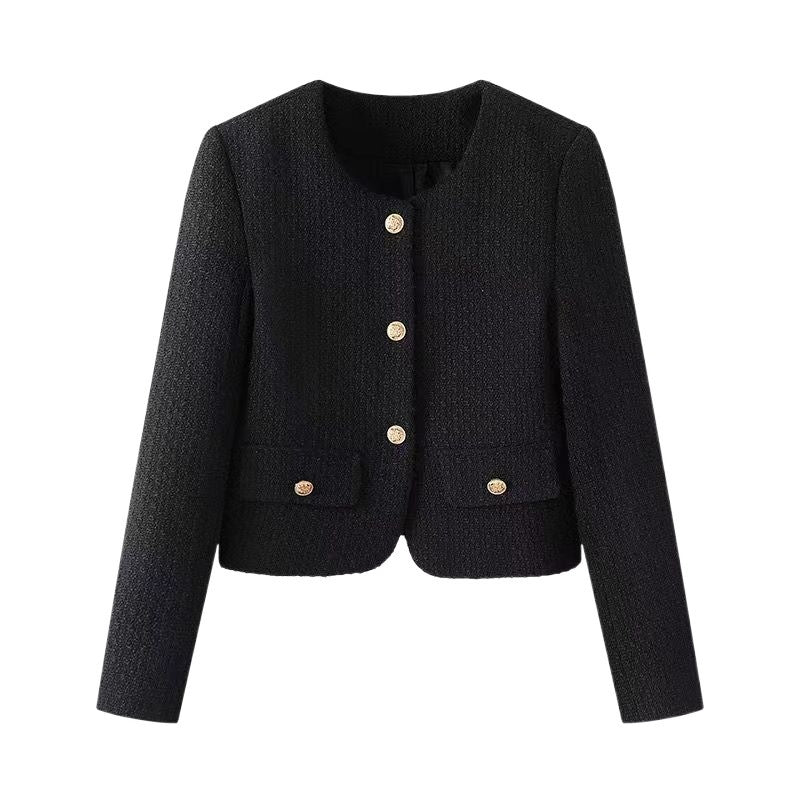 Women French Style Retro Crew Neck Jacket