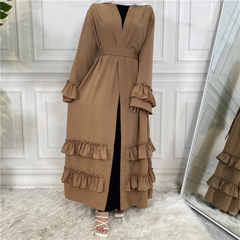 Ruffled Sleeves Lace Up Dubai Arab Cardigan Robe