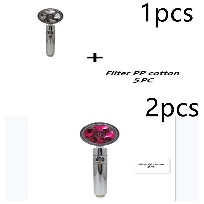 Propeller Driven Shower Head With Stop Button And Cotton Filter Turbocharged High Pressure Handheld Shower Nozzle