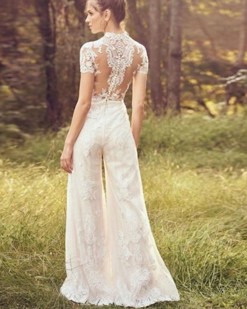 Bridal Gowns Short Sleeve Jumpsuit