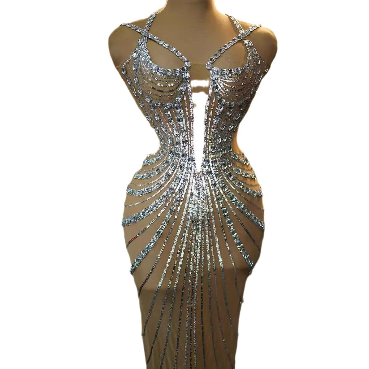 Rhinestone Feather Dress Banquet Women's Clothing