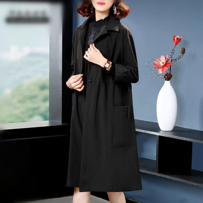 Temperament Western Style Mid-length Below The Knee Plus Size Loose Trench Coat Women