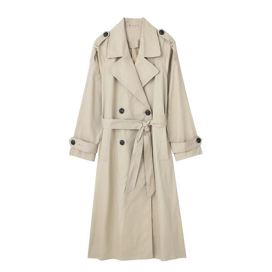 With Belt Lapel Double Breasted Trench Coat