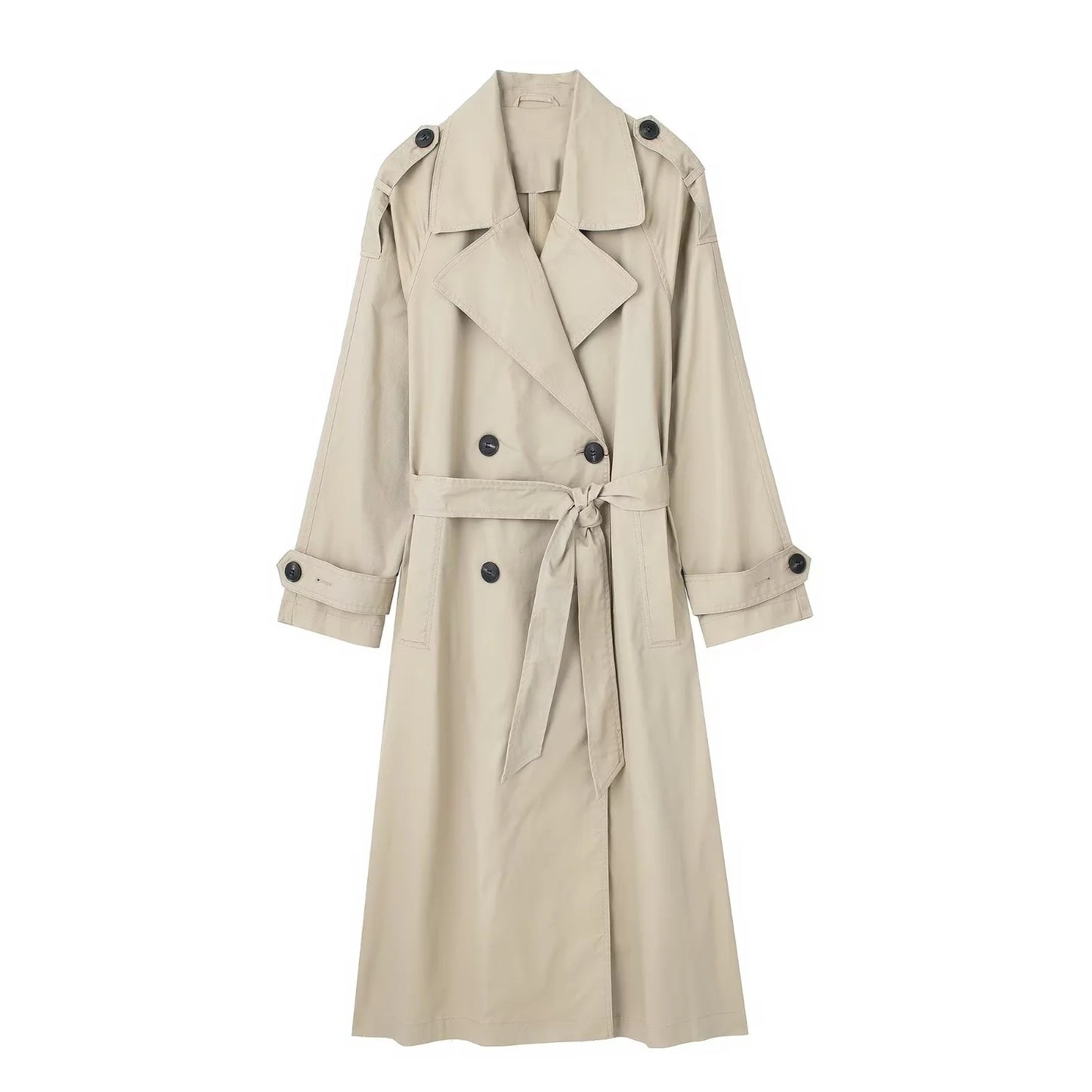 With Belt Lapel Double Breasted Trench Coat