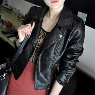 Women's PU Leather Jacket Women's Short Slim Small Coat