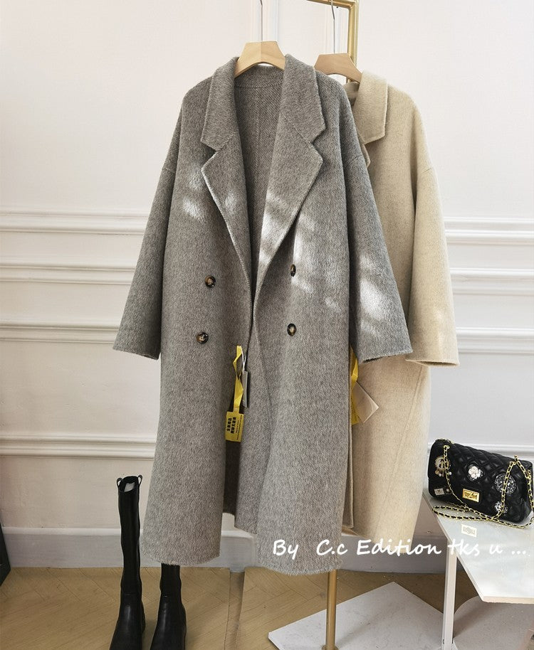 Women Velvet Double-sided Wool Almond Coat