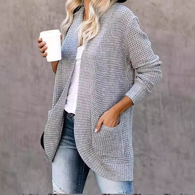 Women's Curved Placket Knitted Sweater Cardigan