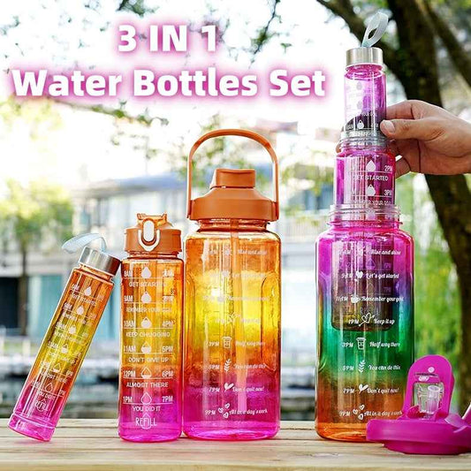 3-in-1 Motivational Water Bottles Set with Gradient Color Design - Mallora Shop