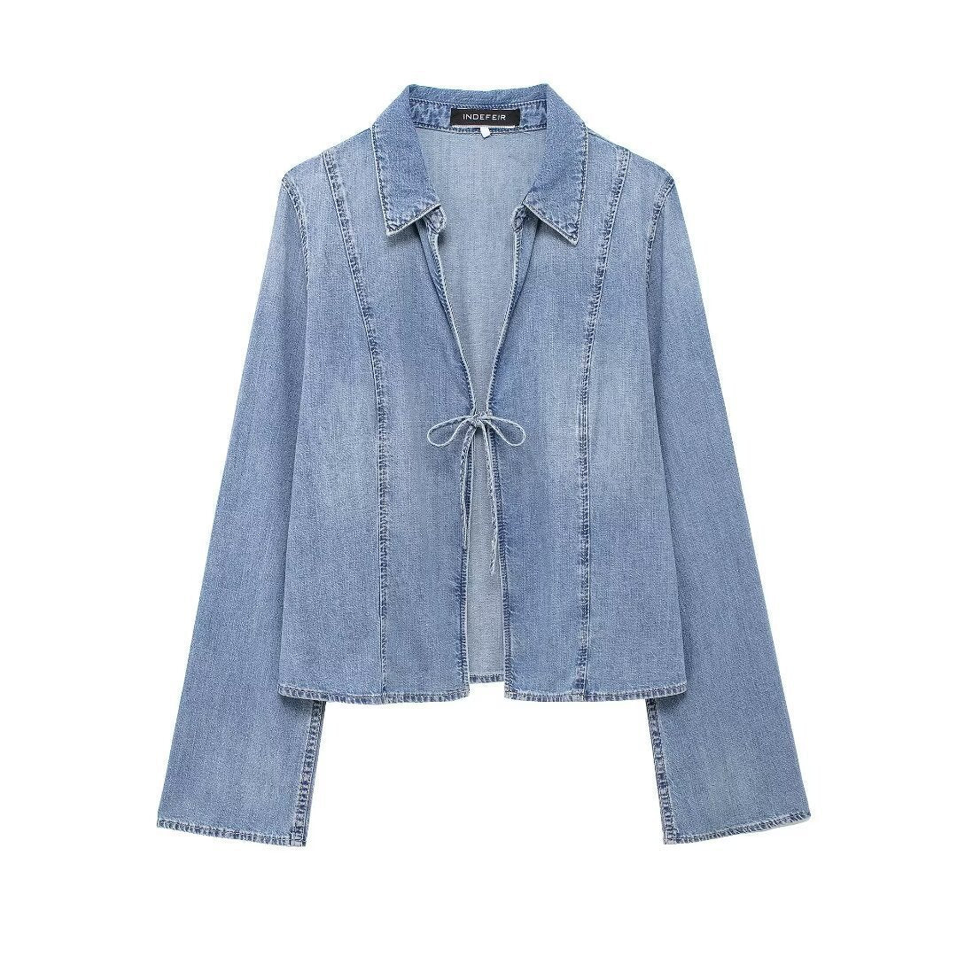 European And American Style Hot Girl Tied Denim Shirt