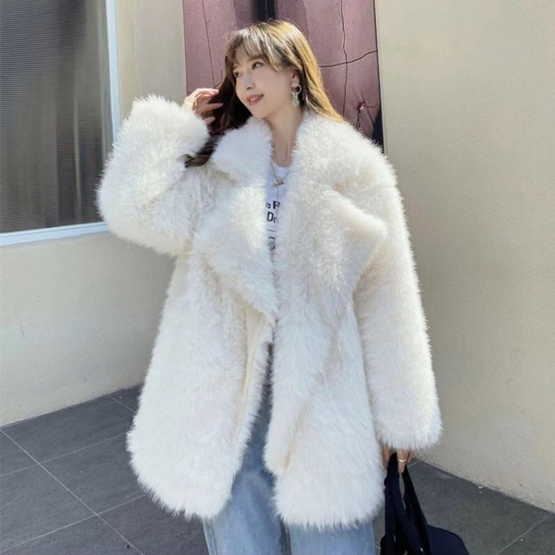 Mid-length Loose Comfortable Suit Large Lapel Artificial Wool Coat