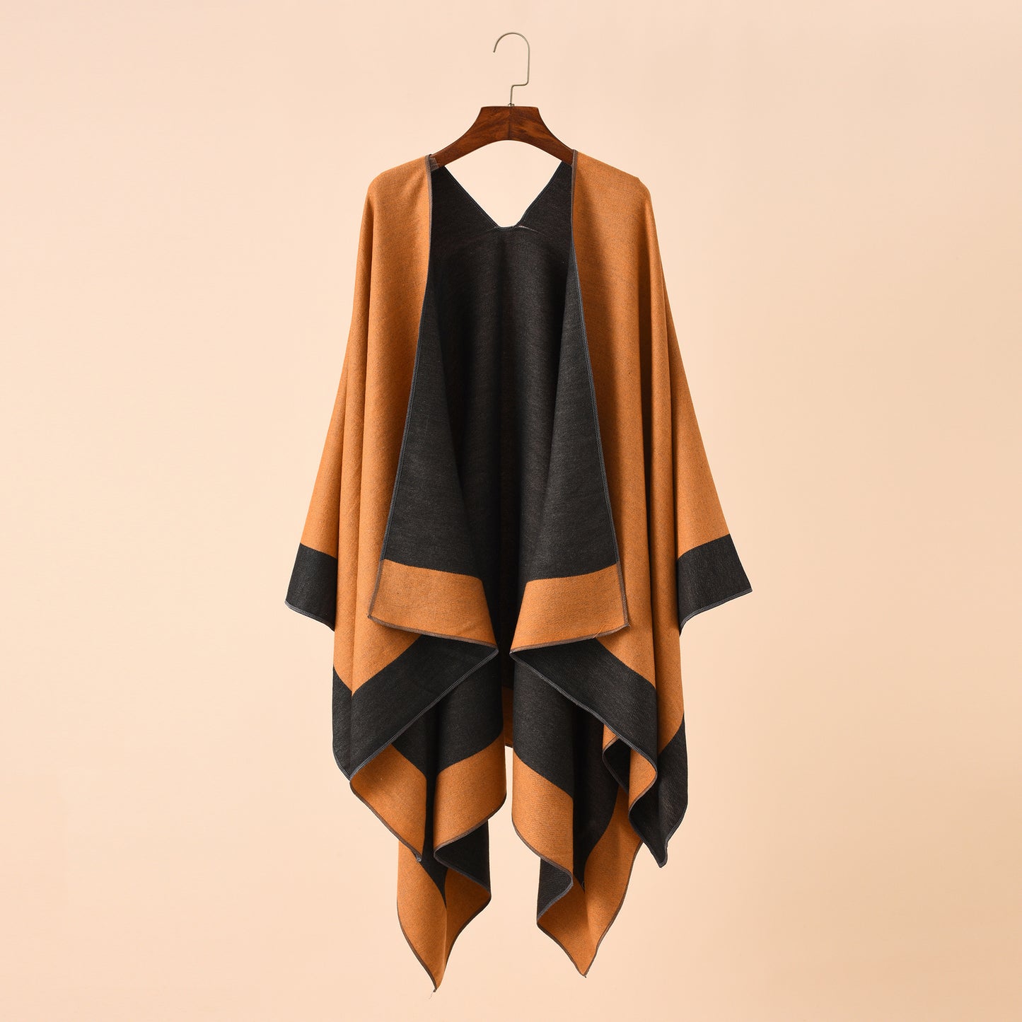 Double-sided Color Matching Plaid Cashmere-like Shawl Outer Match Cape Coat