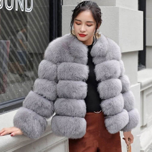 Fox Fur Slimming Stand Collar Splicing Coat