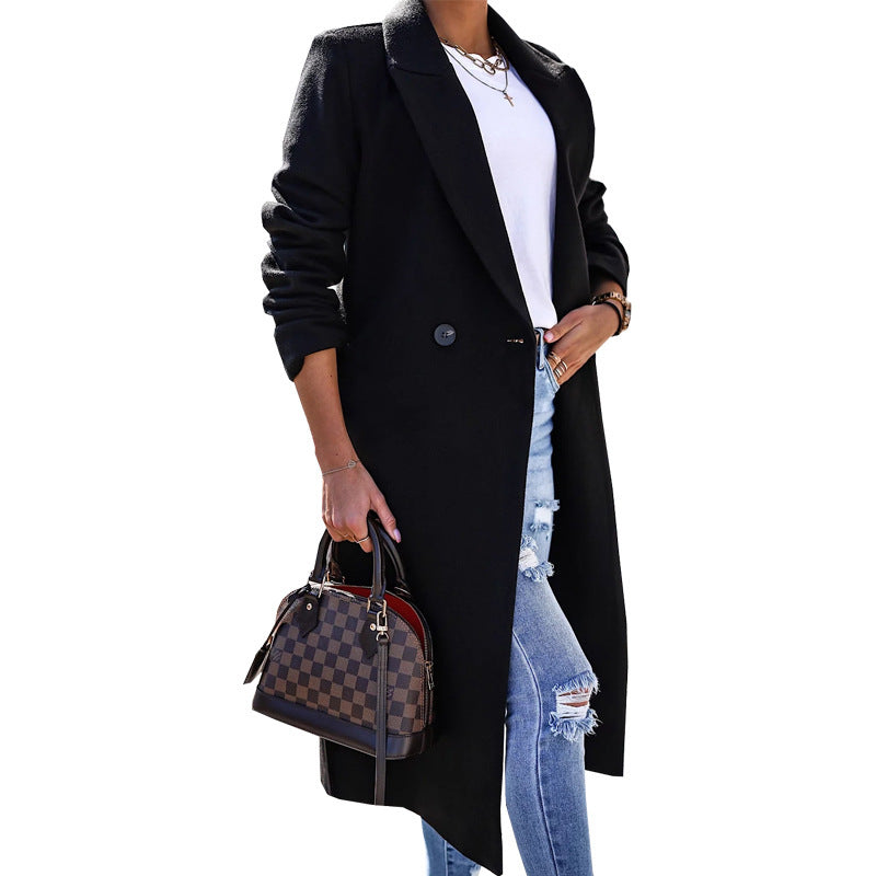 Minimalist Long Sleeve Lapel Button Split Coat